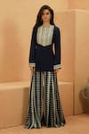 Buy_Sva By Sonam & Paras Modi_Blue Crepe Embroidery Round Neck Zahara Midnight Kurta And Flared Pant _at_Aza_Fashions