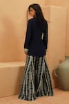 Shop_Sva By Sonam & Paras Modi_Blue Crepe Embroidery Round Neck Zahara Midnight Kurta And Flared Pant _at_Aza_Fashions