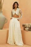 Buy_Sva By Sonam & Paras Modi_Ivory Silk Sequins, Embroidery V-neck Fariha Jacket And Flared Pant Set _at_Aza_Fashions