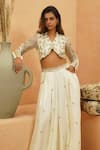 Sva By Sonam & Paras Modi_Ivory Silk Sequins, Embroidery V-neck Fariha Jacket And Flared Pant Set _Online_at_Aza_Fashions