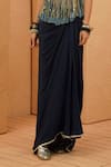Sva By Sonam & Paras Modi_Blue Crepe Fringe V-neck Midnight Top And Drape Skirt _Online_at_Aza_Fashions