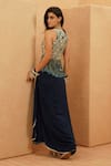 Shop_Sva By Sonam & Paras Modi_Blue Crepe Fringe V-neck Midnight Top And Drape Skirt _at_Aza_Fashions