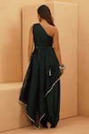 Shop_Sva By Sonam & Paras Modi_Emerald Green Silk, Georgette Cut Work One Shoulder Drape Top And Cowl Skirt _at_Aza_Fashions