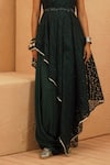 Sva By Sonam & Paras Modi_Emerald Green Silk, Georgette Cut Work One Shoulder Drape Top And Cowl Skirt _Online_at_Aza_Fashions