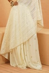 Sva By Sonam & Paras Modi_Ivory Silk Cut Work, Sequins Off-shoulder Cutwork Top And Embellished Pant Set _Online_at_Aza_Fashions