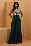 Buy_Sva By Sonam & Paras Modi_Emerald Green Georgette Round Neck Noura Mosaic Jumpsuit _at_Aza_Fashions