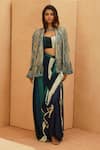 Buy_Sva By Sonam & Paras Modi_Multi Color Crepe Fringe Round Neck, Open Cape Jacket And Printed Drape Skirt Set _at_Aza_Fashions