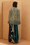 Shop_Sva By Sonam & Paras Modi_Multi Color Crepe Fringe Round Neck, Open Cape Jacket And Printed Drape Skirt Set _at_Aza_Fashions