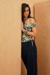 Shop_Sva By Sonam & Paras Modi_Blue Crepe Sequins, Beads Off-shoulder Embellished Corset And Draped Skirt Set _at_Aza_Fashions