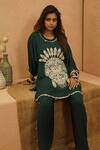 Shop_Sva By Sonam & Paras Modi_Emerald Green Georgette Embroidery, Beads Round Neck Embellished Co-ord Set _at_Aza_Fashions