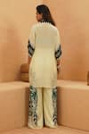 Shop_Sva By Sonam & Paras Modi_Ivory Crepe Beads Round Neck, Collared Printed Top And Pant Set _at_Aza_Fashions
