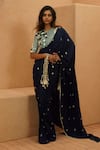 Buy_Sva By Sonam & Paras Modi_Blue Crepe Tassels, Sequins Round Neck Embellished Midnight Saree And Blouse _at_Aza_Fashions