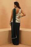 Shop_Sva By Sonam & Paras Modi_Emerald Green Georgette Embroidery V-neck Embellished Waist Coat And Drape Saree _at_Aza_Fashions