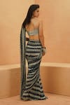 Shop_Sva By Sonam & Paras Modi_Navy Crepe Sequins, Beads Scoop Neck, Round Embellished Pre-draped Saree Set _at_Aza_Fashions