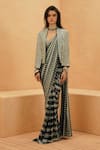 Buy_Sva By Sonam & Paras Modi_Navy Crepe Sequins, Beads Scoop Neck, Round Embellished Pre-draped Saree Set _Online_at_Aza_Fashions