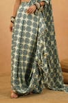 Sva By Sonam & Paras Modi_Blue Crepe Beads V-neck Embellished Pre-draped Saree And Bustier _Online_at_Aza_Fashions