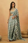Buy_Sva By Sonam & Paras Modi_Blue Crepe Beads V-neck Embellished Pre-draped Saree And Bustier _at_Aza_Fashions