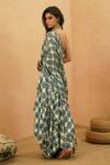 Shop_Sva By Sonam & Paras Modi_Blue Crepe Beads V-neck Embellished Pre-draped Saree And Bustier _at_Aza_Fashions