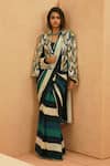 Buy_Sva By Sonam & Paras Modi_Green Crepe Sequins, Beads Round Neck Suhana Stripe Pre-draped Saree Set _at_Aza_Fashions