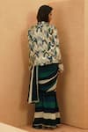 Shop_Sva By Sonam & Paras Modi_Green Crepe Sequins, Beads Round Neck Suhana Stripe Pre-draped Saree Set _at_Aza_Fashions