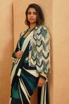 Buy_Sva By Sonam & Paras Modi_Green Crepe Sequins, Beads Round Neck Suhana Stripe Pre-draped Saree Set _Online_at_Aza_Fashions