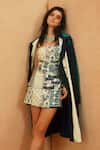 Buy_Sva By Sonam & Paras Modi_Crepe Zia Stripe Trench Coat _at_Aza_Fashions