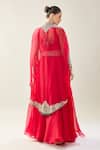 Shop_Prisho_Red Sequins, Beads, Embroidery Square , Open Maal Cape Skirt Set _at_Aza_Fashions