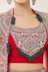 Shop_Prisho_Red Sequins, Beads, Embroidery Square , Open Maal Cape Skirt Set _Online_at_Aza_Fashions