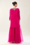 Shop_Prisho_Fuchsia Embroidery Round Neck Kairi Kurta Sharara Set _at_Aza_Fashions