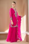 Buy_Prisho_Fuchsia Embroidery Round Neck Kairi Kurta Sharara Set _at_Aza_Fashions