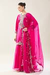 Prisho_Fuchsia Embroidery Round Neck Kairi Kurta Sharara Set _at_Aza_Fashions