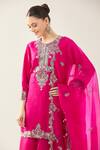 Buy_Prisho_Fuchsia Embroidery Round Neck Kairi Kurta Sharara Set 