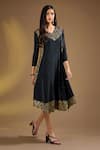 Buy_Ajiesh Oberoi_Black Silk V-neck Grace Ensemble Dress _at_Aza_Fashions
