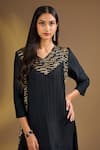 Ajiesh Oberoi_Black Silk V-neck Grace Ensemble Dress _Online_at_Aza_Fashions