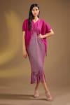Buy_Ajiesh Oberoi_Pink Silk Fringe V-neck Ruby Delight Dress _at_Aza_Fashions