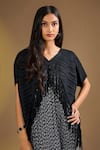 Ajiesh Oberoi_Black Silk Fringe V-neck Chevron Dress _Online_at_Aza_Fashions