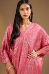 Ajiesh Oberoi_Pink Silk V-neck Hot Metallic Gold Aurora Kaftan _Online_at_Aza_Fashions