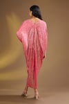 Shop_Ajiesh Oberoi_Pink Silk V-neck Hot Metallic Gold Aurora Kaftan _at_Aza_Fashions