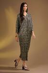 Buy_Ajiesh Oberoi_Gold Silk V-neck Black With Abstract Drape Dress _at_Aza_Fashions