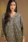 Ajiesh Oberoi_Gold Silk V-neck Black With Abstract Drape Dress _Online_at_Aza_Fashions