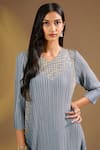 Ajiesh Oberoi_Gray Silk V-neck Silver Grace Designer Dress _Online_at_Aza_Fashions