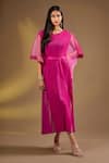 Buy_Ajiesh Oberoi_Fuchsia Silk Round Neck Fuschia Draped Kaftan With Belt _at_Aza_Fashions