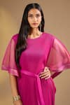 Ajiesh Oberoi_Fuchsia Silk Round Neck Fuschia Draped Kaftan With Belt _Online_at_Aza_Fashions