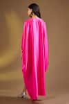 Shop_Ajiesh Oberoi_Pink Silk V-neck Fuschia Luxe Kaftan _at_Aza_Fashions