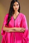 Ajiesh Oberoi_Pink Silk V-neck Fuschia Luxe Kaftan _Online_at_Aza_Fashions