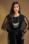 Ajiesh Oberoi_Black Silk Metallic Thread Round Neck Draped Kaftan With Belt _Online_at_Aza_Fashions