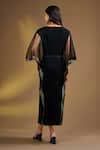 Shop_Ajiesh Oberoi_Black Silk Metallic Thread Round Neck Draped Kaftan With Belt _at_Aza_Fashions