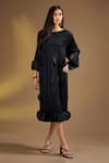 Buy_Ajiesh Oberoi_Black Silk Fabric Flowers Round Neck Noir Petal Dress _at_Aza_Fashions