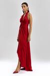 Aroka_Red Modal, Satin Halter Neck Desire Dress_Online_at_Aza_Fashions