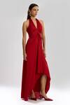 Buy_Aroka_Red Modal, Satin Halter Neck Desire Dress_Online_at_Aza_Fashions